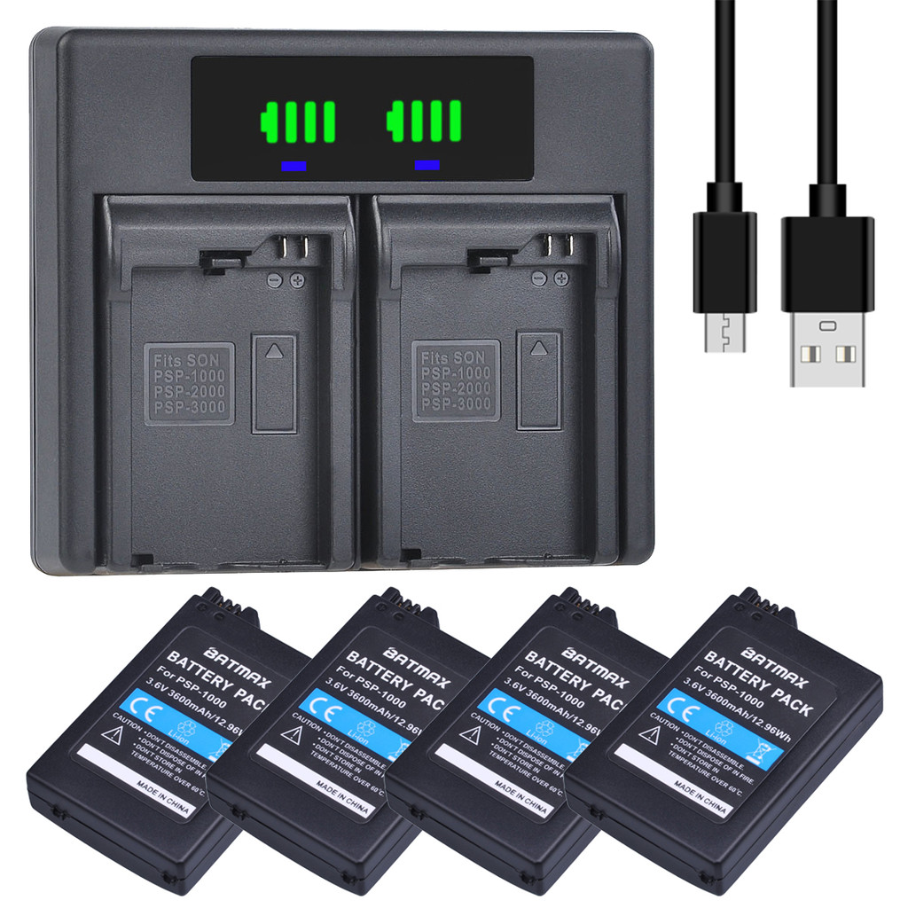 Batmax PSP1000 3600mAh Battery+LED Fast Dual Charger For Sony PSP-110 PSP-1001 PSP-1000 PlayStation 