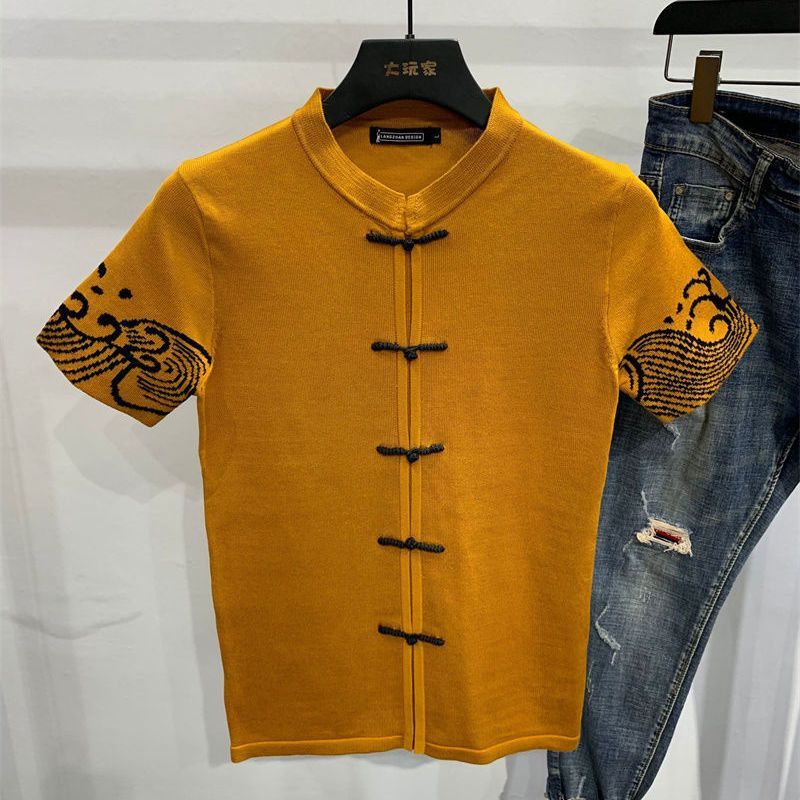 Sweater rajutan lengan pendek pria atasan serbaguna