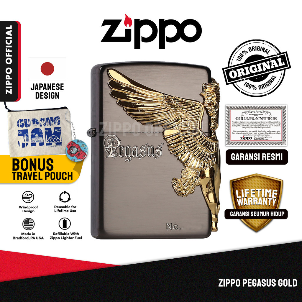 Zippo Pegasus Gold ZA-4-27C | Garansi Lifetime | Original USA