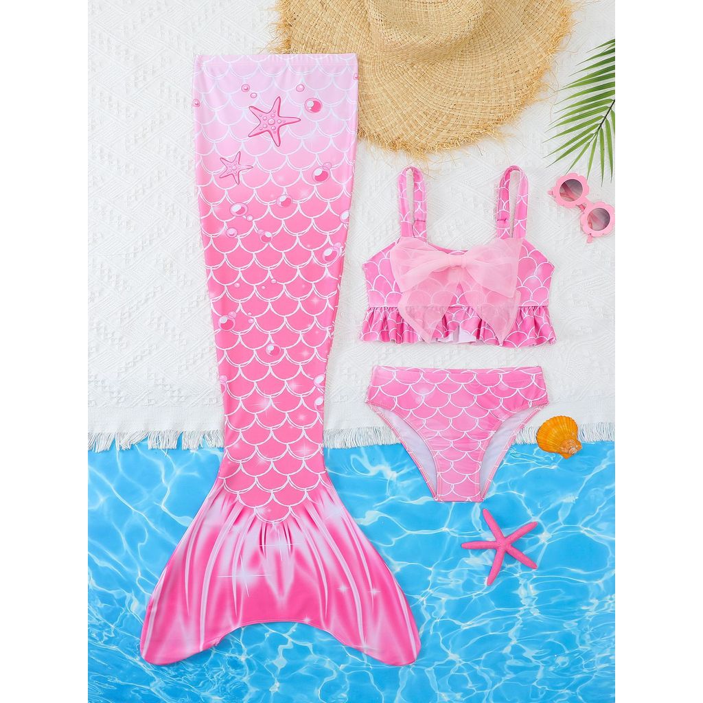 Children's Mermaid Swimsuit Performance Swimsuit Three-piece Set Fish Tail Girls Mermaid Swimsuit