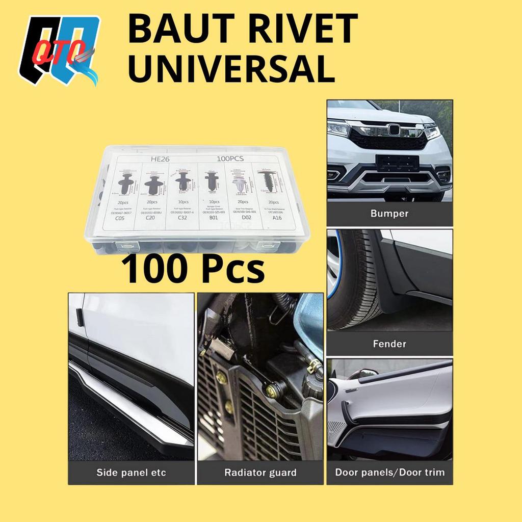 100pcs Baut Rivet Mobil / Universal Klip Bumper Baut Body Plastik Mobil / Universal Mobil Baut Plast