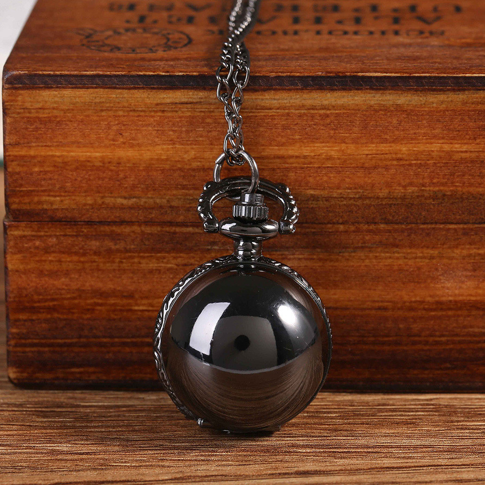 Small Creative Black Spherical Quartz Pocket Watch Quartz Pocket Watch With Sweater Necklace Jewelry