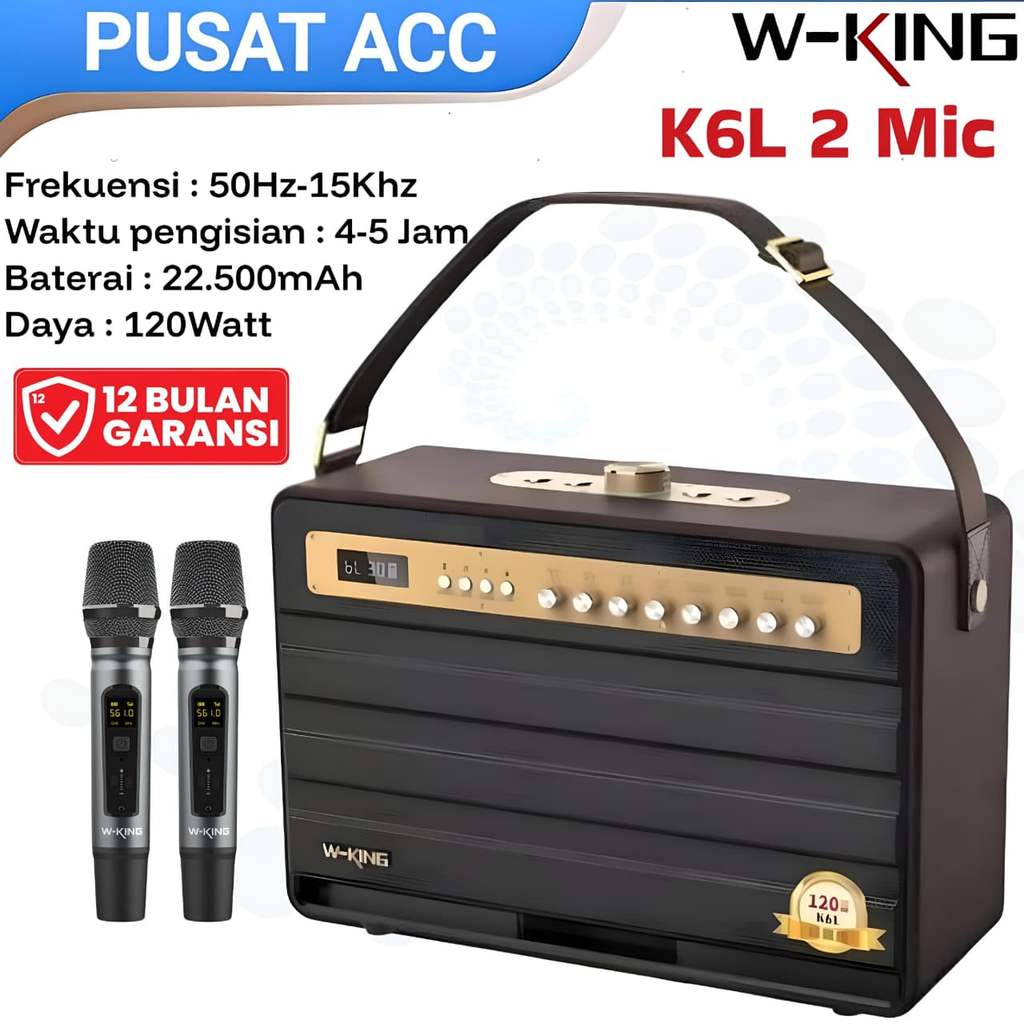 Speaker Bluetooth Karaoke Wking TWS K6L 2 Mic Party Box Sound Bass Traveling Portable
