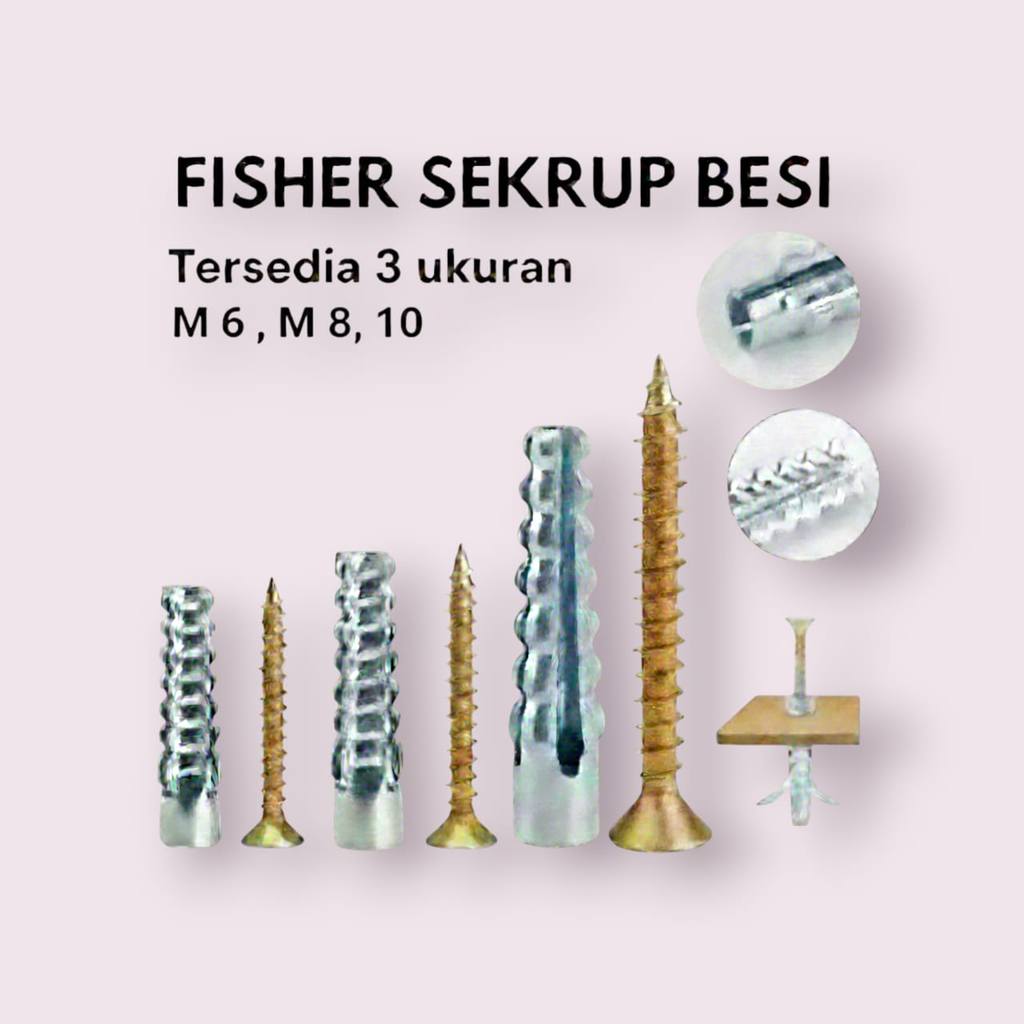 Fischer Anchor Angkur With Sekrup Baut Skrup,Angkur Baut Tembok Besi M6 M8 M10 (1 Fisher + 1 Scrup )