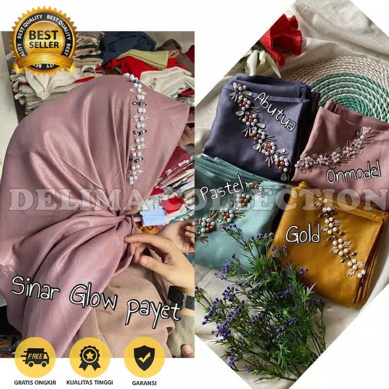 Flash Sale JILBAB SEGI EMPAT PAYET ANSANIA SHINAR / HIJAB PESTA GLITER PAYET MUTIARA PREMIUM