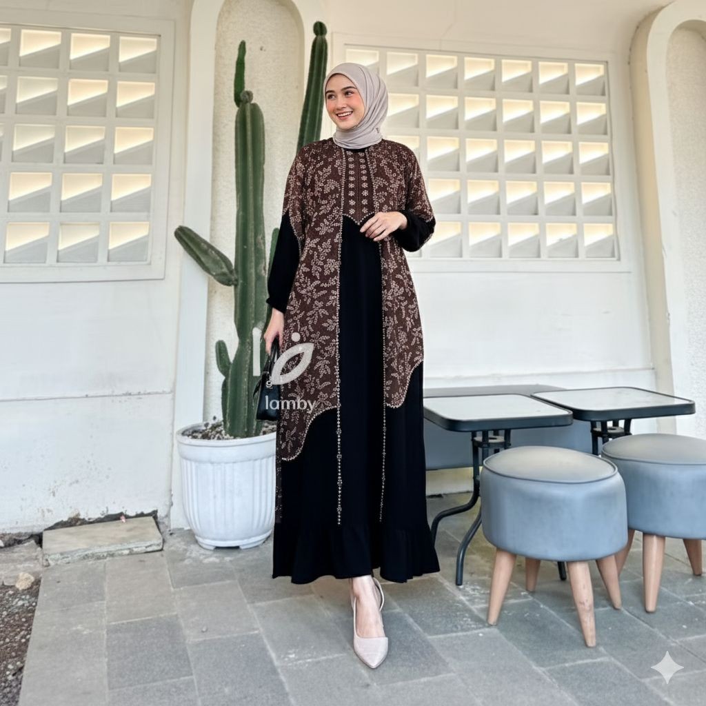 GUNSHOP Anggun Dress Rayon Busui Lengan Panjang Homedress Jumbo Daster Batik Bawah Rempel adem Tebal