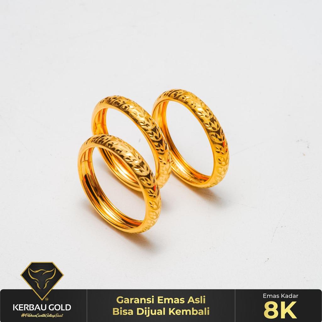 [Kerbau Gold] Cincin Emas Bangkok Daun 8K - Emas Asli 100%