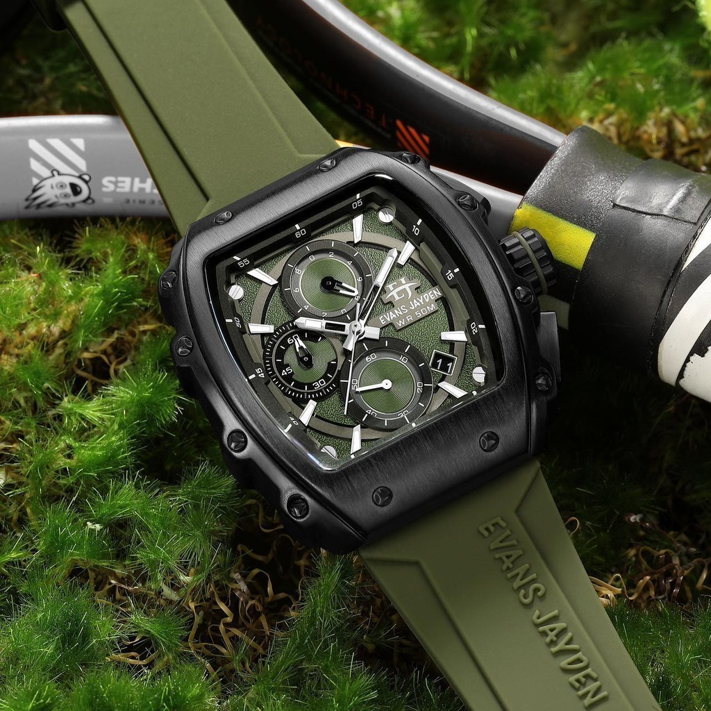 Evans Jayden Jam Tangan Pria 9599 Rubber Silicon Kaca Sapphire Chronograph Water Resistant 10 ATM