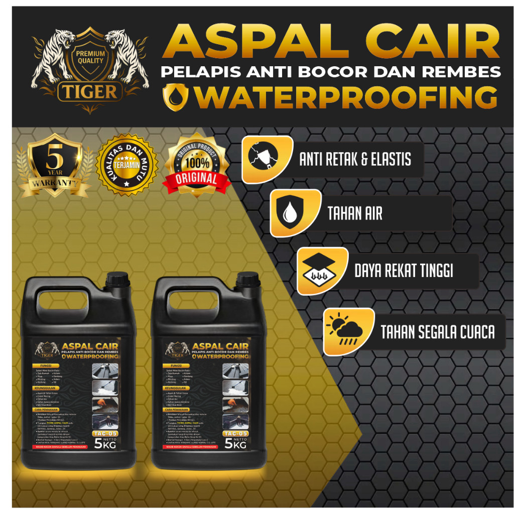 Aspal Cair 10Kg ( 5 Kg + 5 Kg ) Lebih Hemat Tiger Premium / Aspal Emulsi 5Kg + 5 Kg ( 10 Kg )/ Aspal