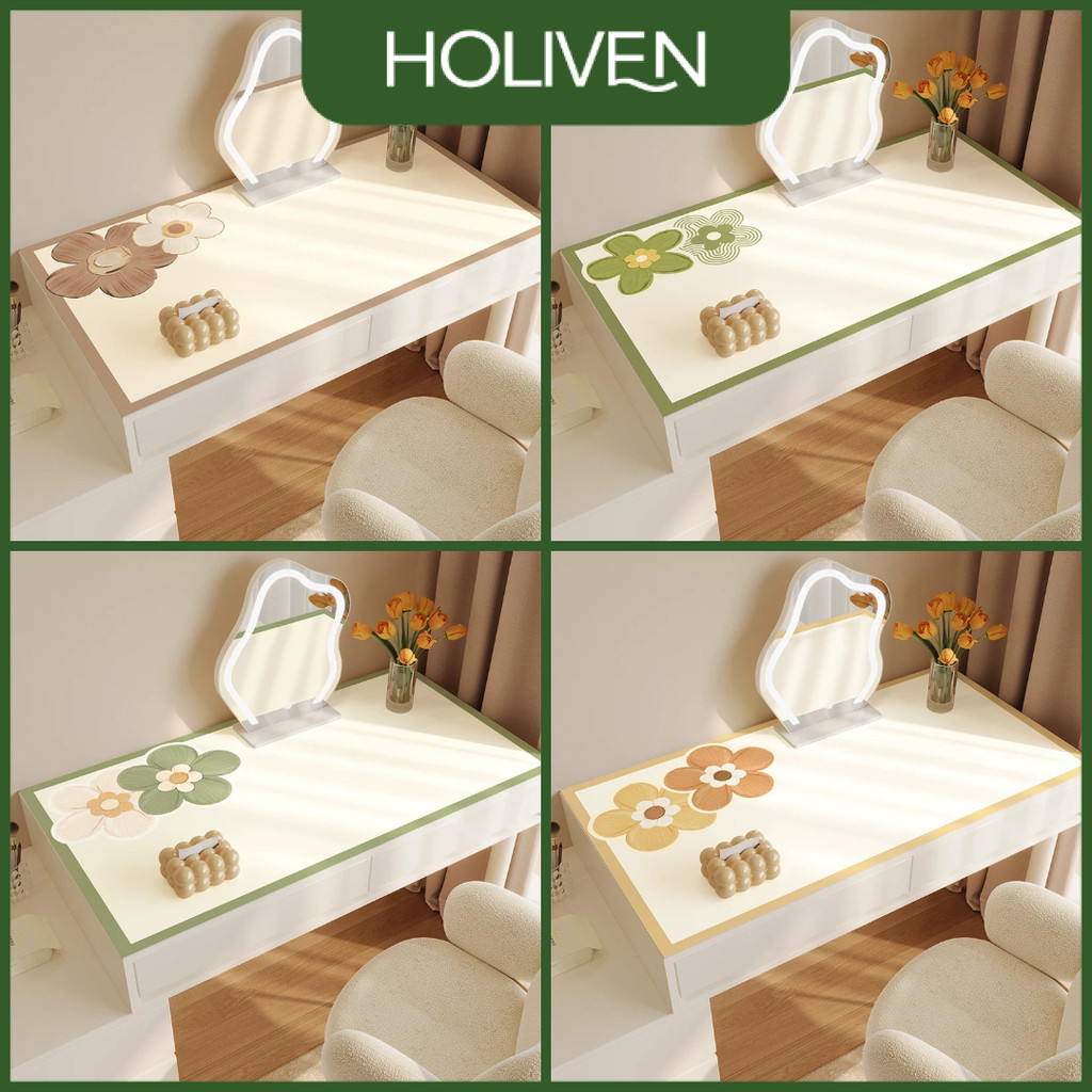 Holiven Alas Meja Rias PVC Bunga Minimalis Pastel Anti Air Meja Rias Meja Belajar Meja Kerja