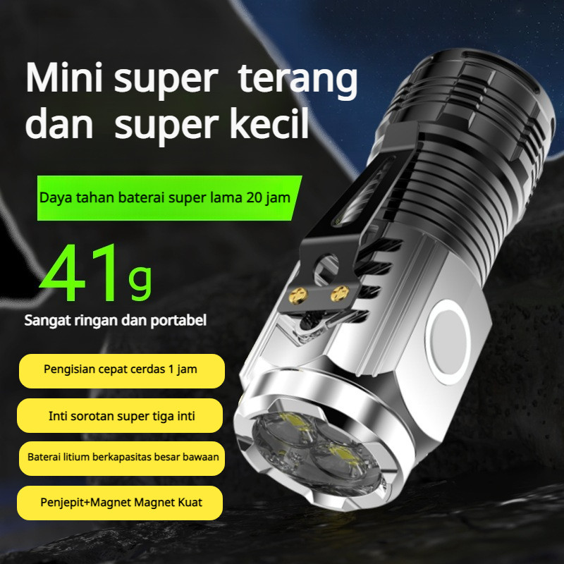 Tahan Air & Portabel Senter 3 LED Super Terang Mini Tahan Air Dengan Klip / Senter LED / Senter Taha
