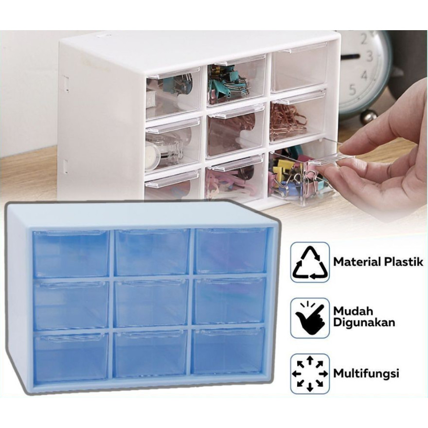 Kotak Laci 9 Sekat Serbaguna /Storage Box Minimalis/ Penyimpanan Perhiasan Aksesoris ATK Multifungsi