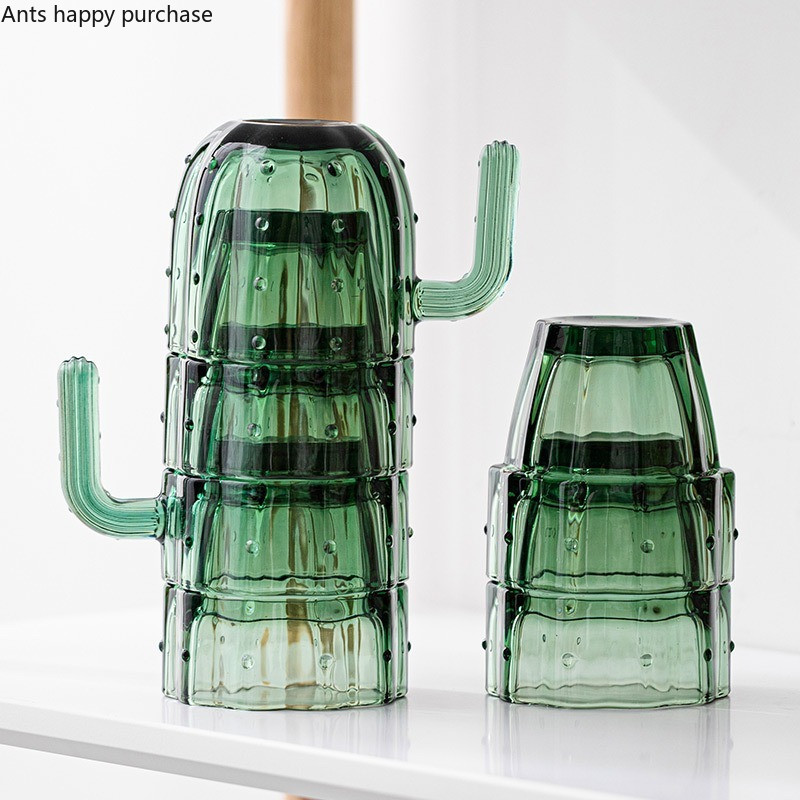 Green Cactus Glass Mug Set Stackable Cup Set Water Cups Afternoon Teacup Fruit Teacup Drinkware Glas