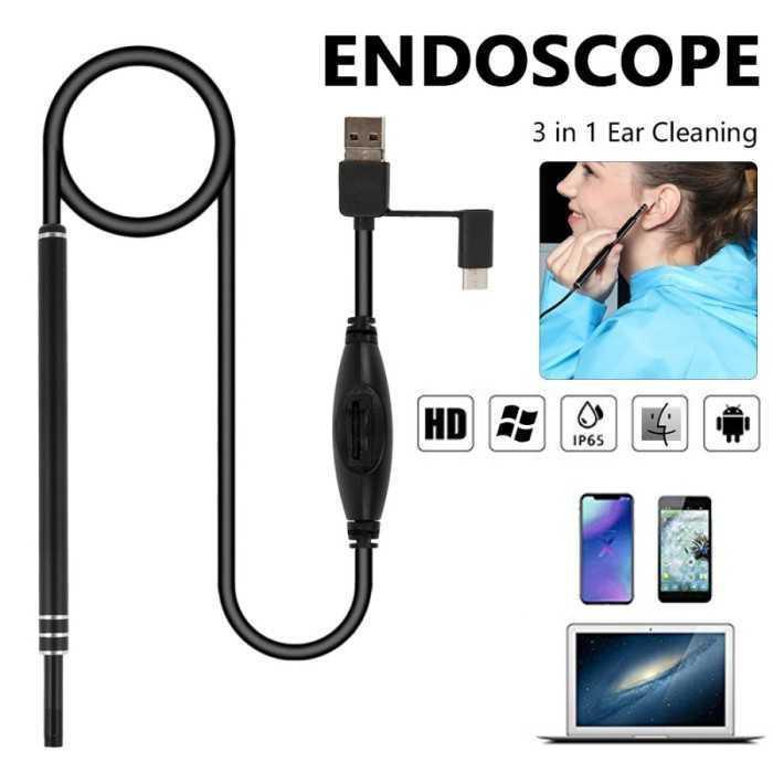 Kamera Pembersih Telinga 6 LED 3in1 USB Mikro Type C Resolusi Tinggi untuk Korek Kuping dan Earwax T