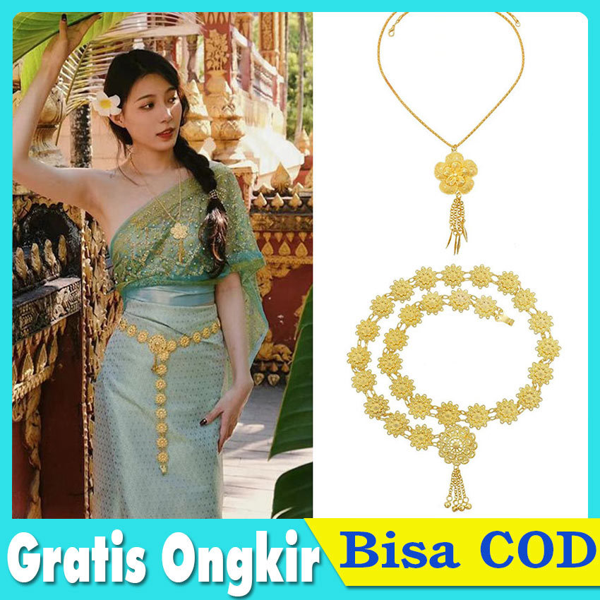 Ikat Pinggang Rantai Wanita Matahari Bulan Belt Rantai Metal Gold Silver Sabuk Etnik Vintage Trendy 