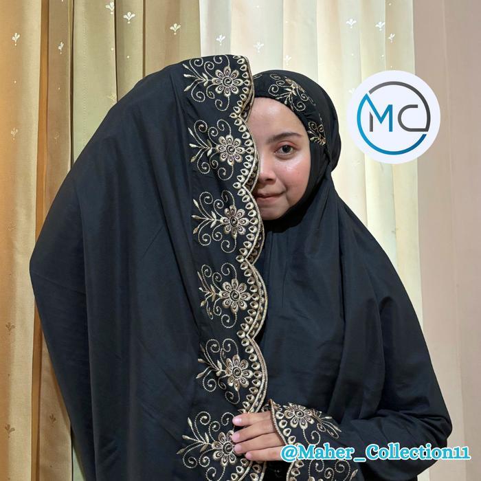 Promo MAHER Mukena Gracella Khadijah (Gradijah) Terbaru Terbaru Renda Mewah Elegan - Hitam GradijahO