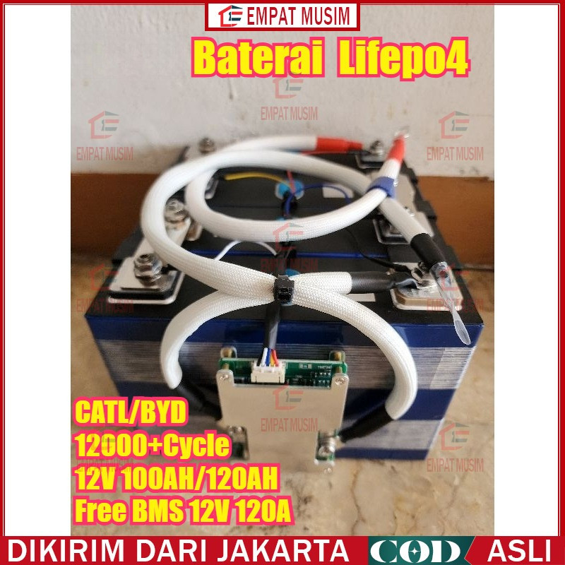Baterai Lifepo4 12v 100Ah + BMS 120A BMS CATL/BYD Battery Lifepo4 3.2V BMS UPS 100% Daya Penuh 5 Tah