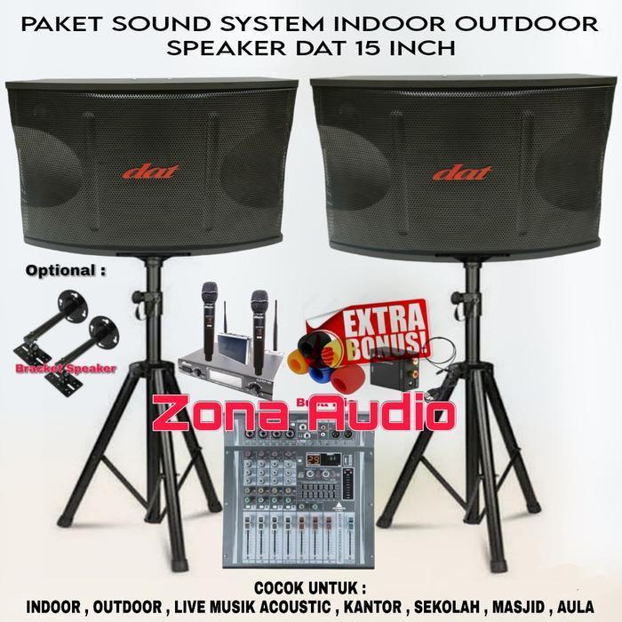 PAKET SOUND SYSTEM INDOOR OUTDOOR SPEAKER DAT 15 INCH POWER MIXER 4 CHANNEL USB BLUETOOTH MURAH BERK