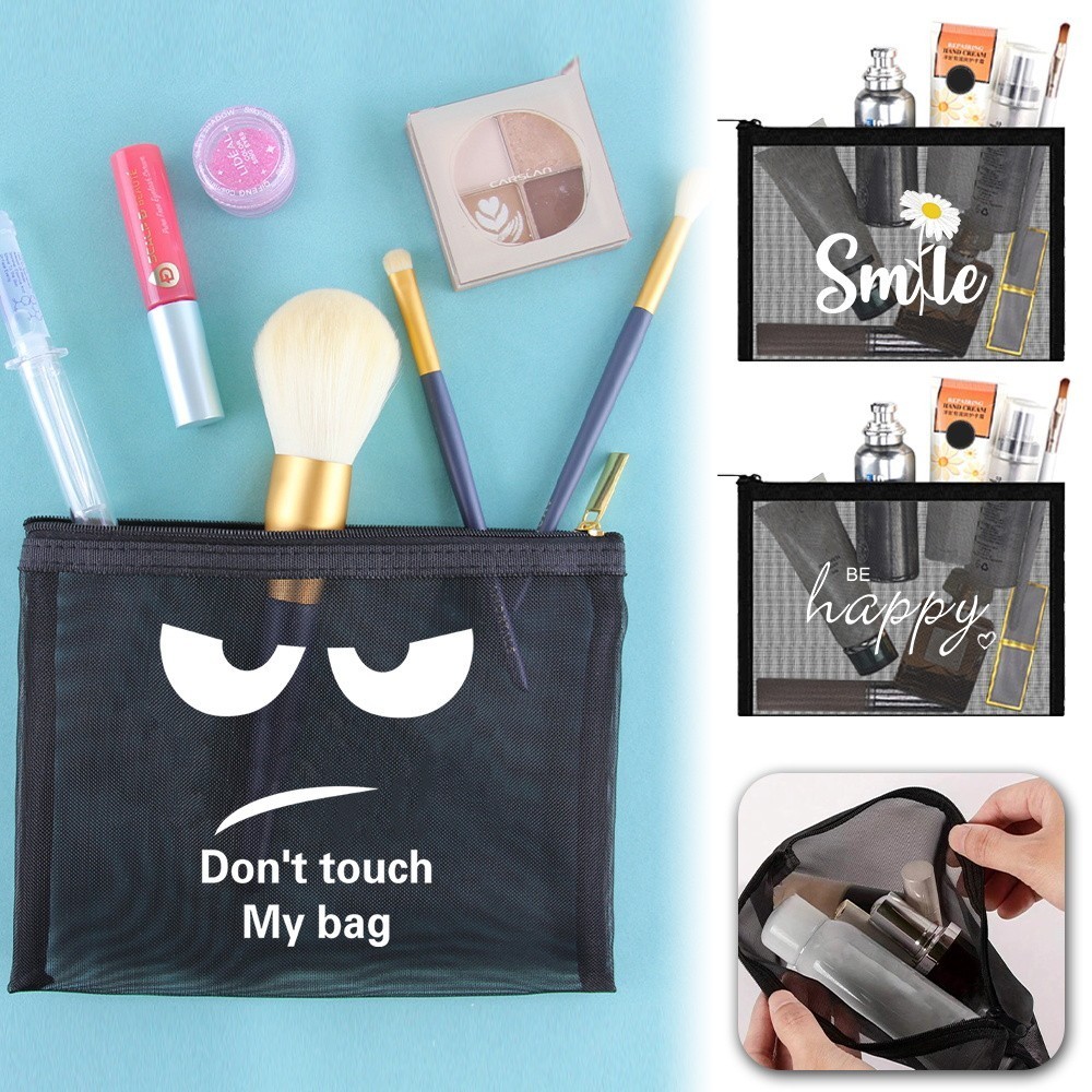 Tas Jaring Full Serut Polos - Pouch Bag Pria Wanita Bahan Jaring Tas Handuk Pouch Alat Mandi Hitam S