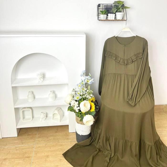 AKAVI - ZELLA V RAYON SUPER JUMBO GAMIS BSIZE TERUSAN OVERSIZE LD 120 130 140 150 (633gr) - Army, LD