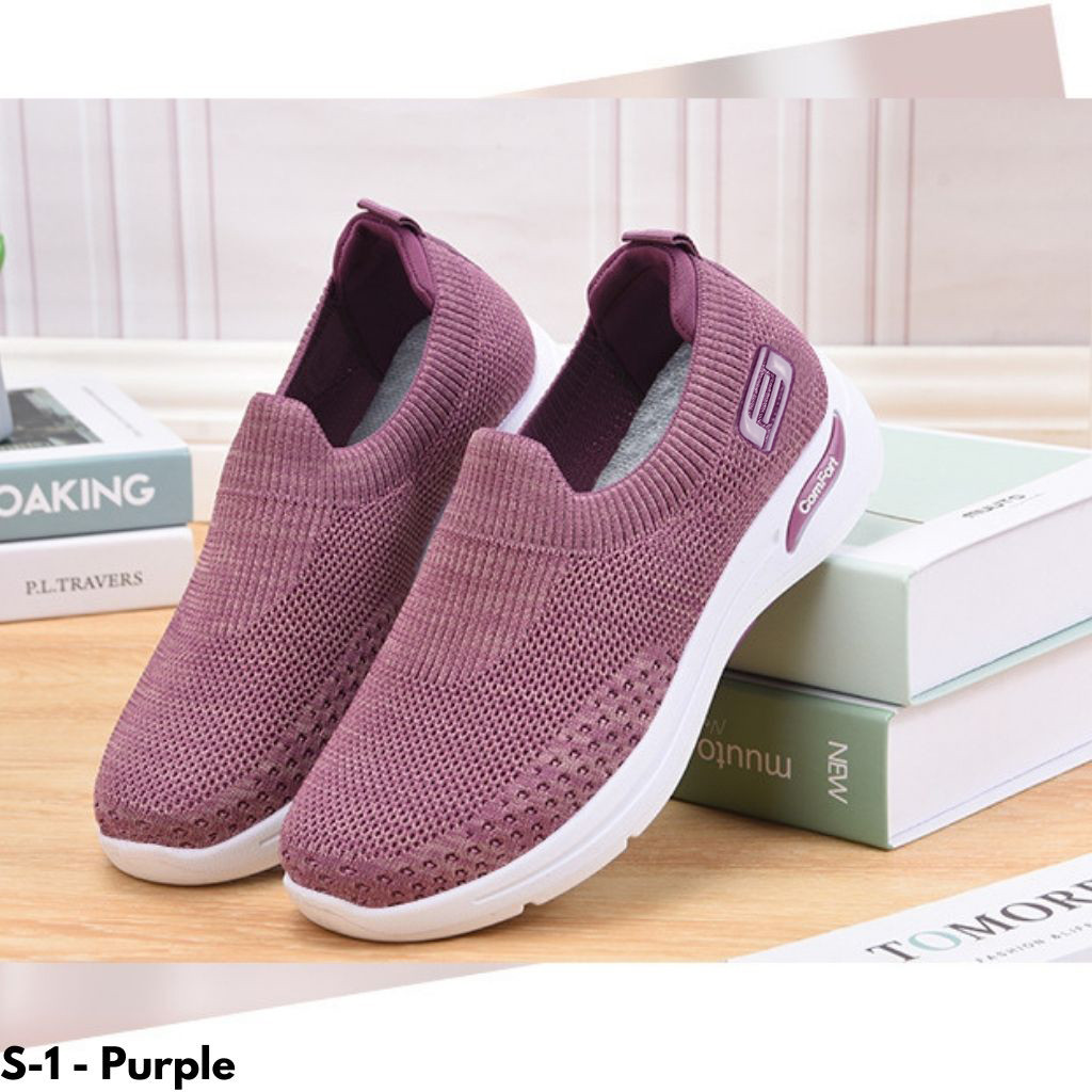 SEPATU KETS WANITA TANPA TALI CASUAL OLAHRAGA SENAM SPORT IMPORT NYAMAN ELASTIS CASUAL S1