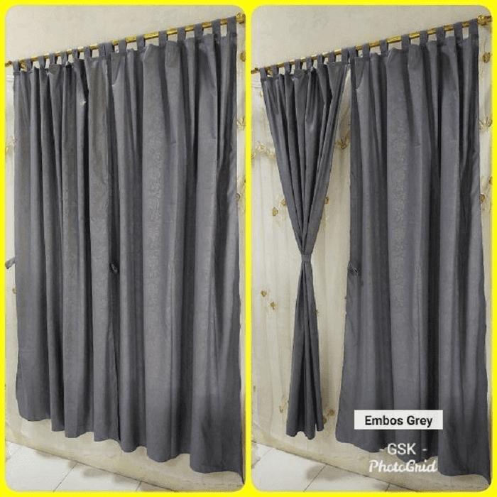[ tu Dan Jendela ] Gorden Tali + Poni Motif Embos / Emboss / Polos Abu Abu - EMBOS ABU