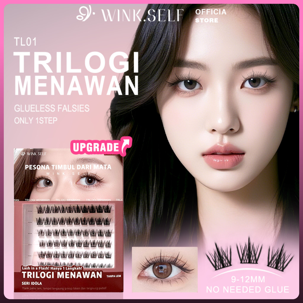 TANPA LEM WINK.SELF TL-01 Trilogy,Bulu Mata Palsu,Tidak diperlukan lem,Bulumata Eyelash Extension,Ri