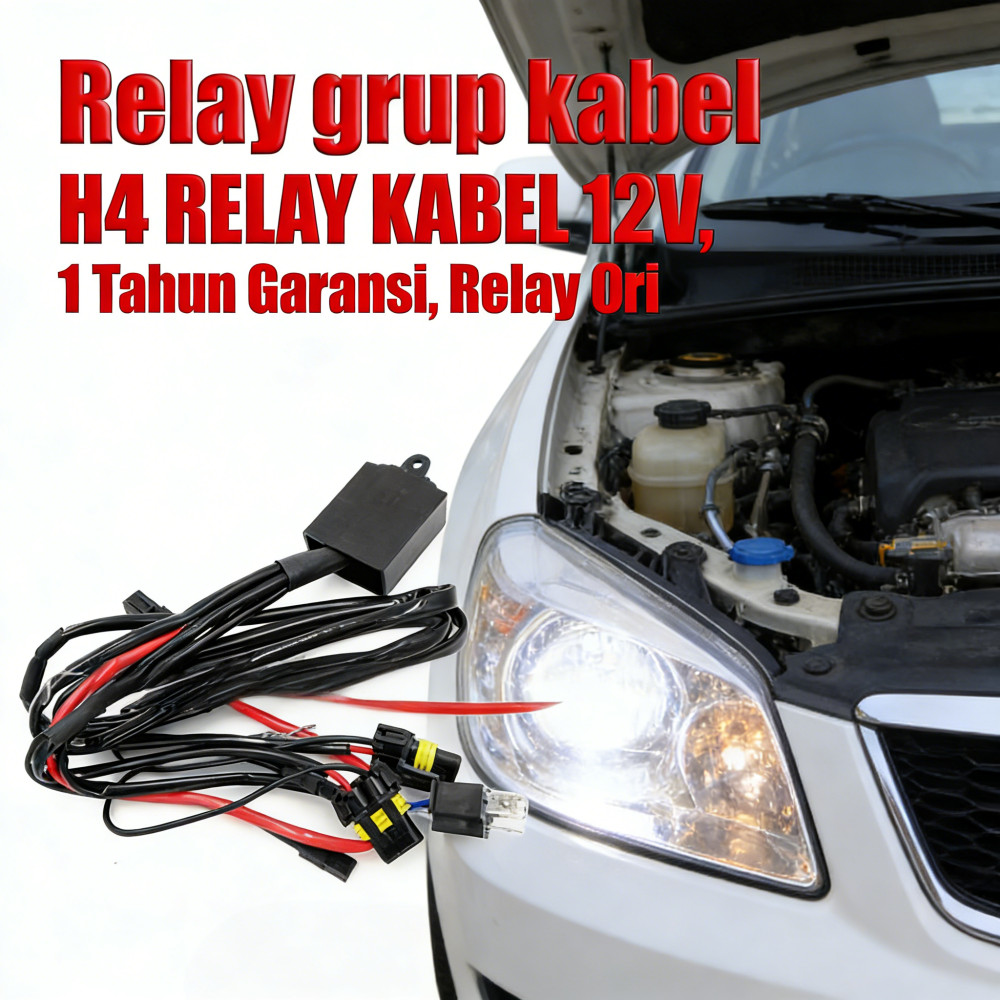 KABEL HID H4 RELAY MERAH, ORI GARANSI 1 TAHUN BILED K6 SET
