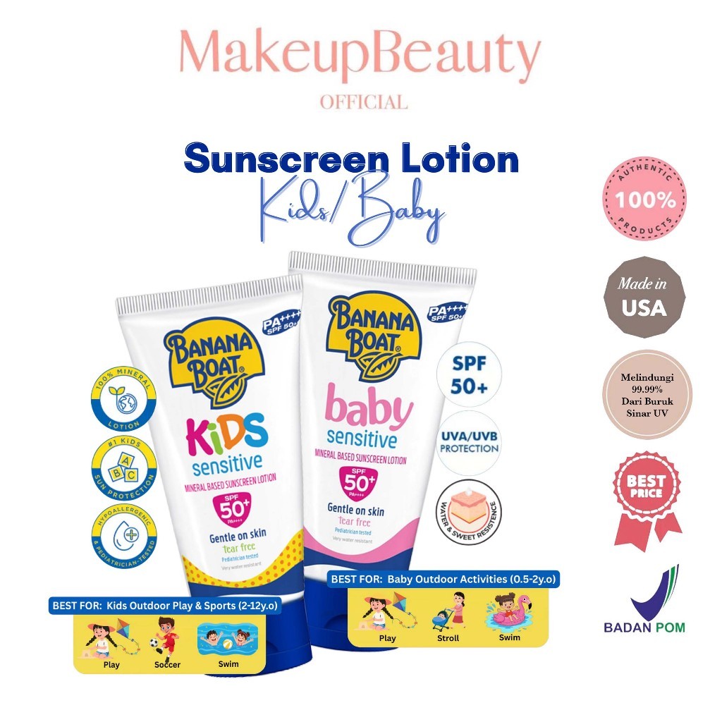 SheBauty  BANANA BOAT Sunscreen Lotion Simply Protect Kids / Baby SPF50+ 90ml - Sunblock Anak