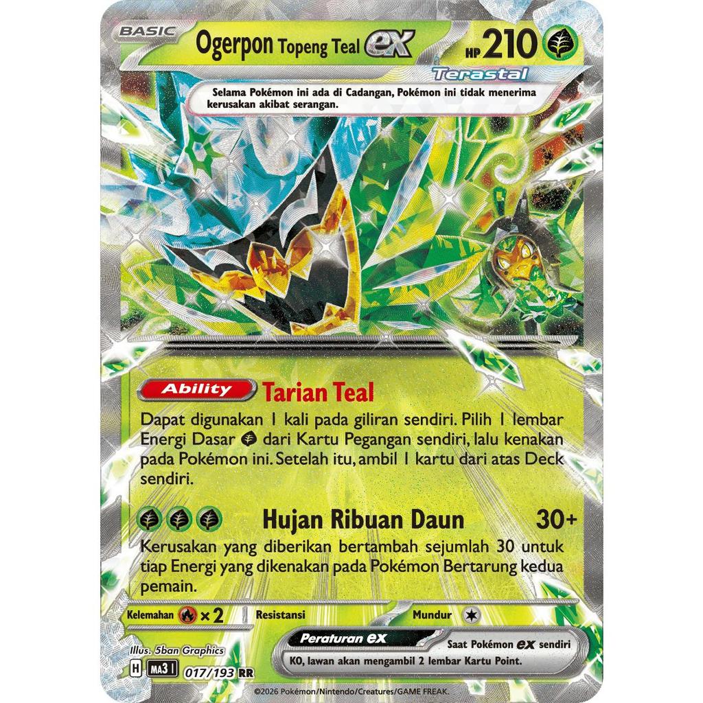 TCG Ogerpon Topeng Teal EX HOLO RR 017/193 MA3 Impian Mega EX KARTU CARD POKEMON INDONESIA ORIGINAL