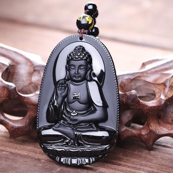 kalung liontin black ukiran BUDHA jade stone