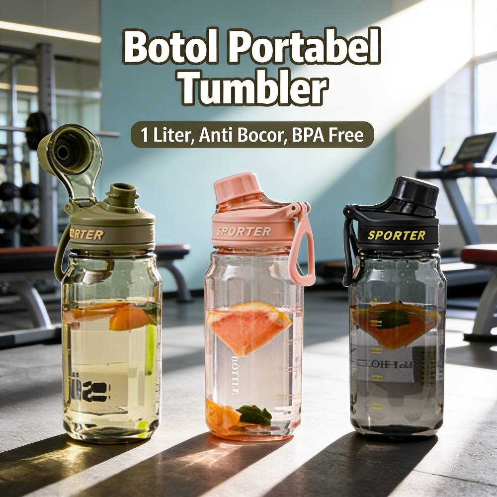 BPA Free Aesthetic Anti Bocor Minum Pria Sport Wanita Tumbler 1 Liter