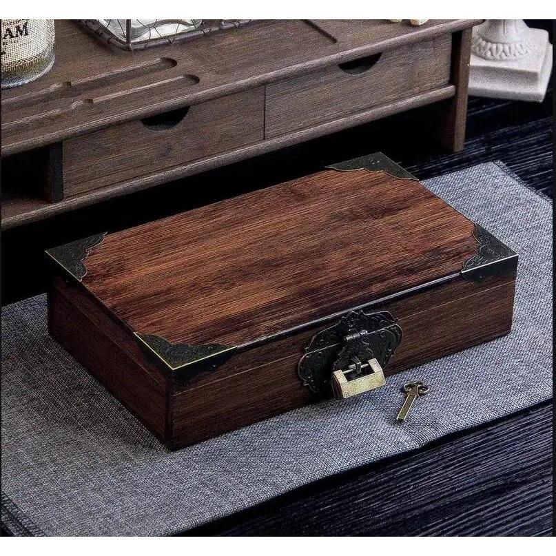 Retro Bamboo Storage Box Flip Cover Wooden Boxes Home Organizer Jewelry Cosmetic Decorative Bin Gift