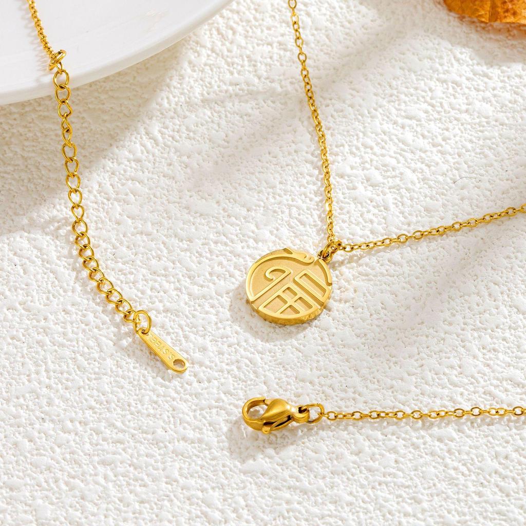 Ladamas Kalung Titanium Anti Karat Huruf Mandarin Bahagia Untuk Harian KT189#TrendyJewelry