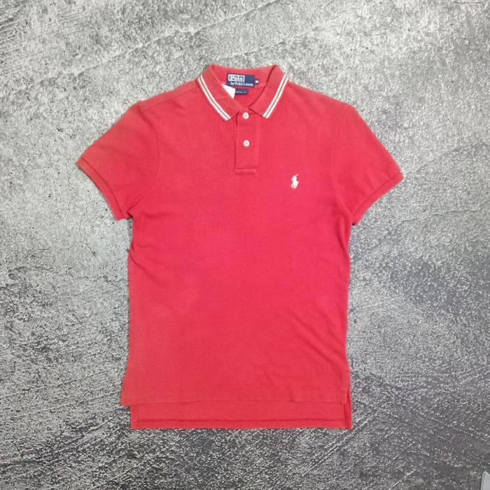 Kaos Krah casual pria POLO RALPH LAUREN stripe smal logo bordir murah size M