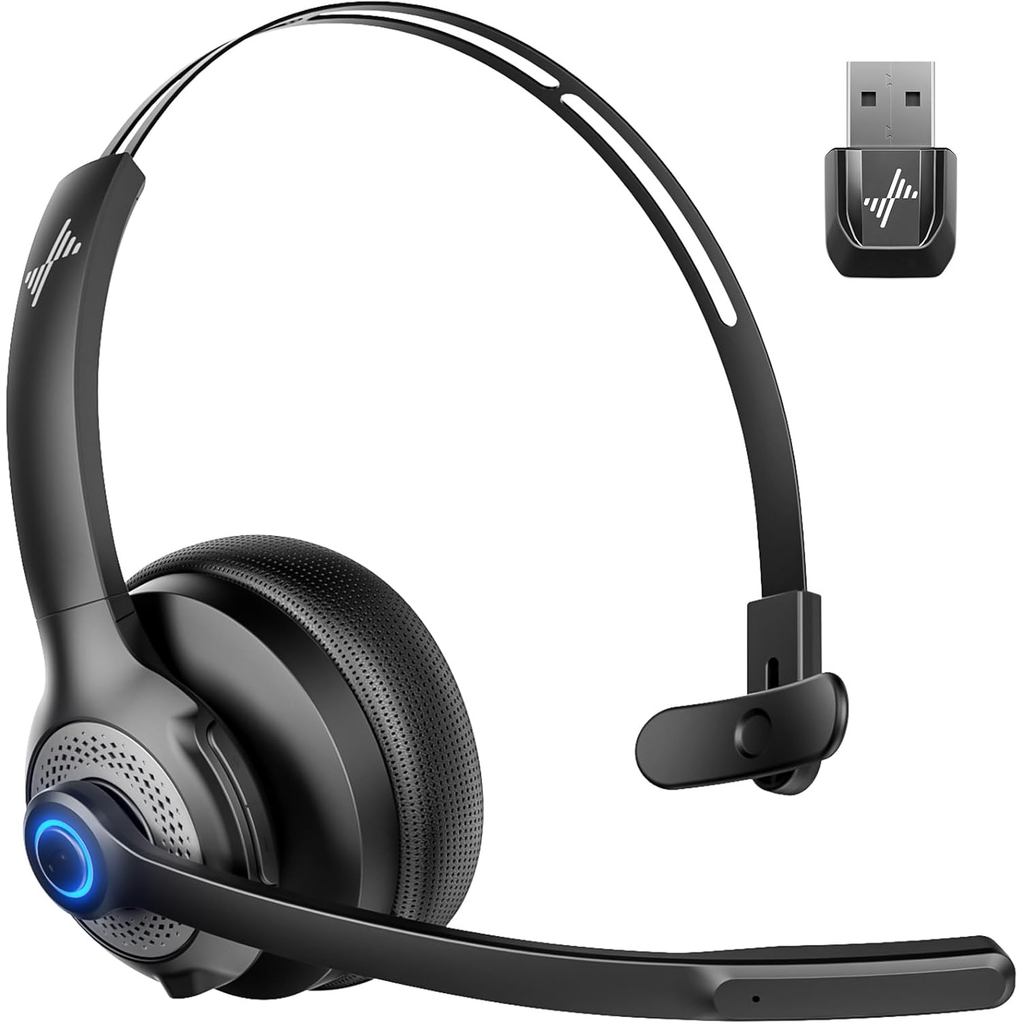 Bluetooth 52 Wireless Headset with Mic for Work Clear Call Mic Mute USB Dongle Applicable To PC,Lapt