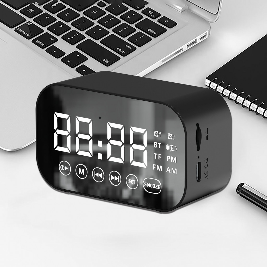 Jam Speaker Bluetooth Mini Alarm Clock Jam Digital Radio FM Slot TF Portabel 3W Suara Jernih Baterai