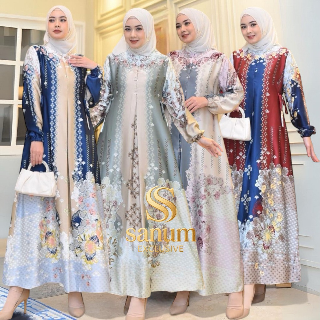 ALCA - baju Gamis Silk wanita Motif Bunga Seragaman M L XL 4L 6L kondanggan baju pesta Family Set Co