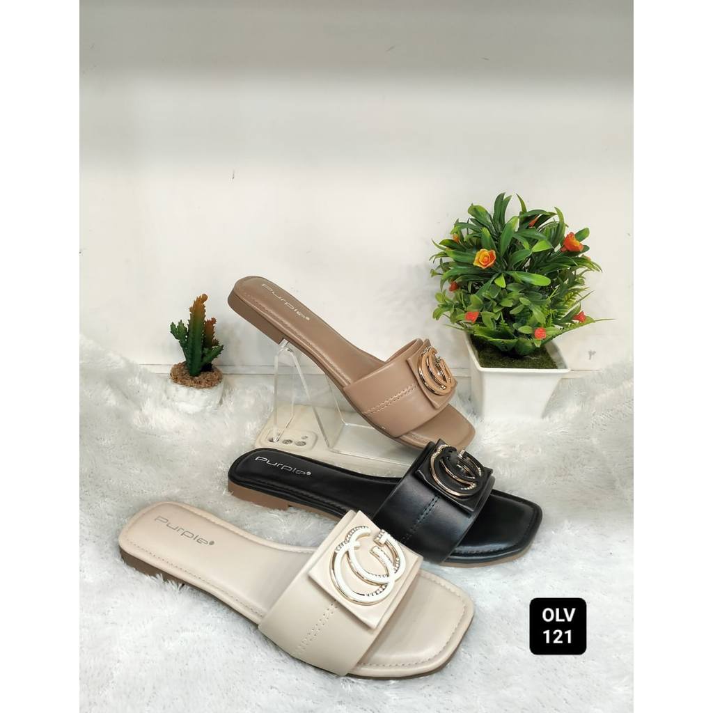 Purple OLV 121 Sandal Selop Teplek Wanita Hitam 36-40