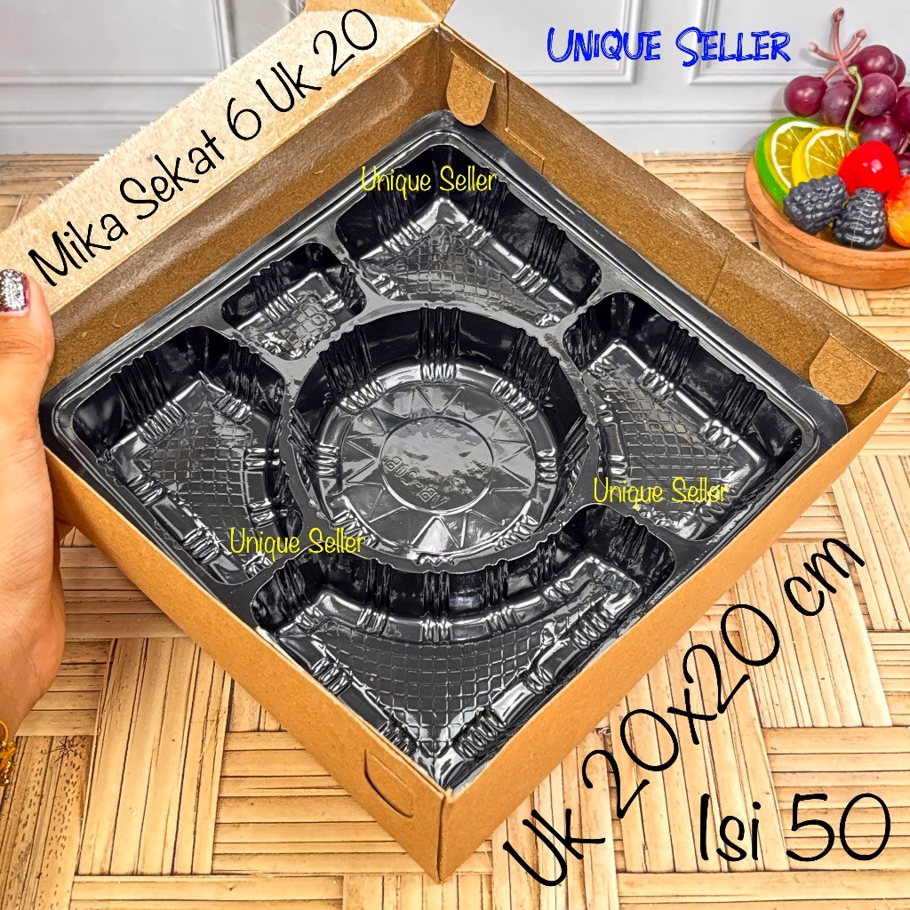 Mika Sekat 6 Hitam Uk 20 cm isi 50 pcs untuk Dus Nasi Uk 20x20 cm Uk 20 Mika Sekat Lauk isi 6 Bulat