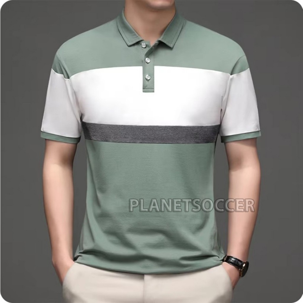 FIDERX  Kaos Pria Terbaru EVOLT Kombinasi Putih Polos Kaos Polo Pria Kerah Shanghai Distro Bandung O