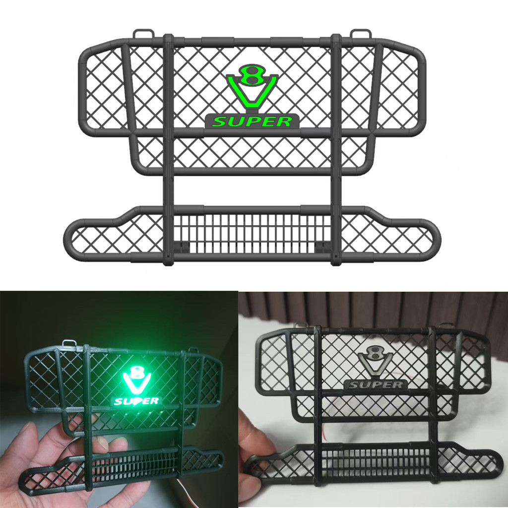 Plastic Front Bumper Bullbar with LED Lights for 1/14 Tamiya RC Dump Truck SCANIA R620 VOLVO Mercede