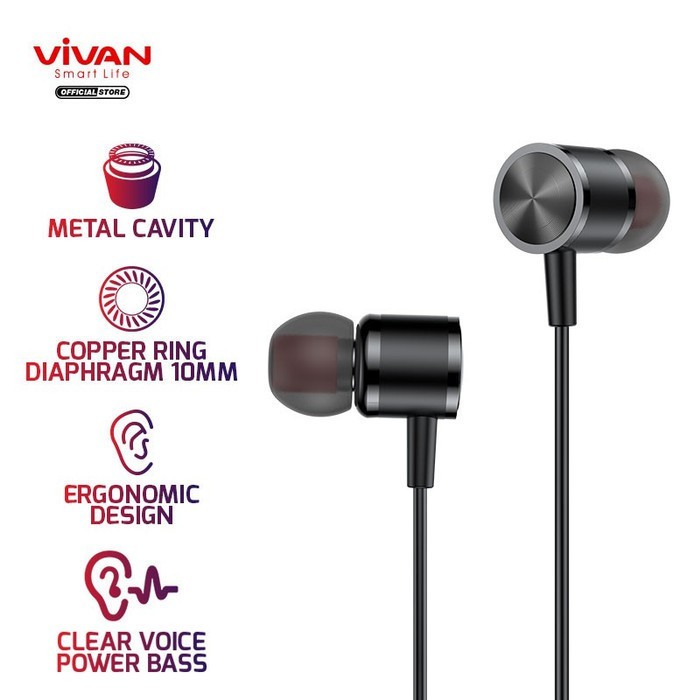 VIVAN Headset Q11S Earphone Android / iPhone Metal Bass Ergonomic Garansi Original Resmi LIVE rj99