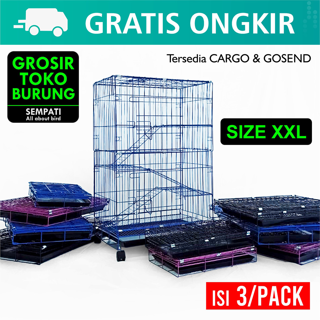 SEMPATI GROSIR Kandang Kucing Extra Jumbo 3 Tingkat XXL 130x90x60  Sempati Isi 3 Pcs Kandang 3 Tingk