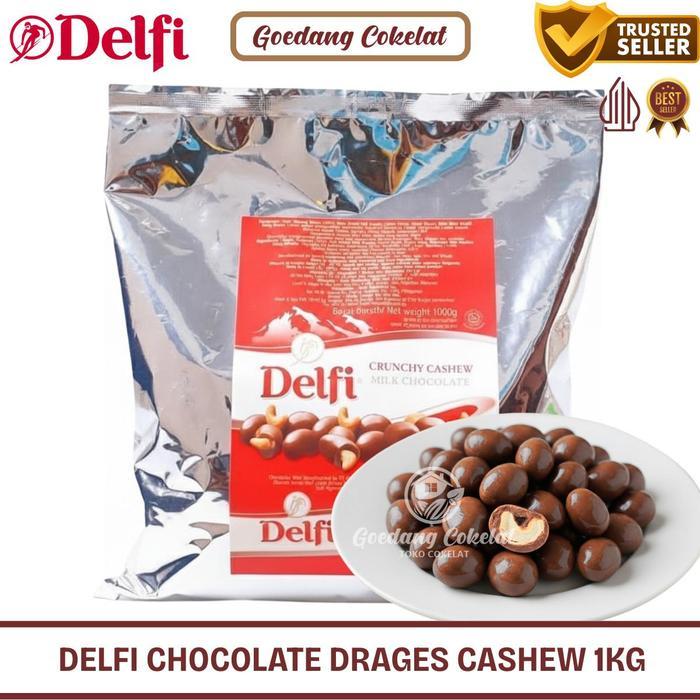 Coklat Delfi Kiloan 1Kg Dragees Almond Cashew Original Halal Snack Lebaran Grosir - Cashew 1Kg