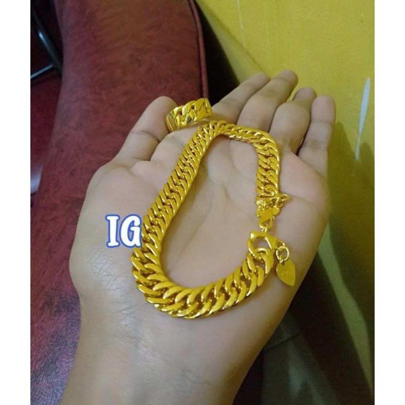 Promo Gelang dan Cincin motiv Rantai Berlapis Emas 24K ANTI KARAT