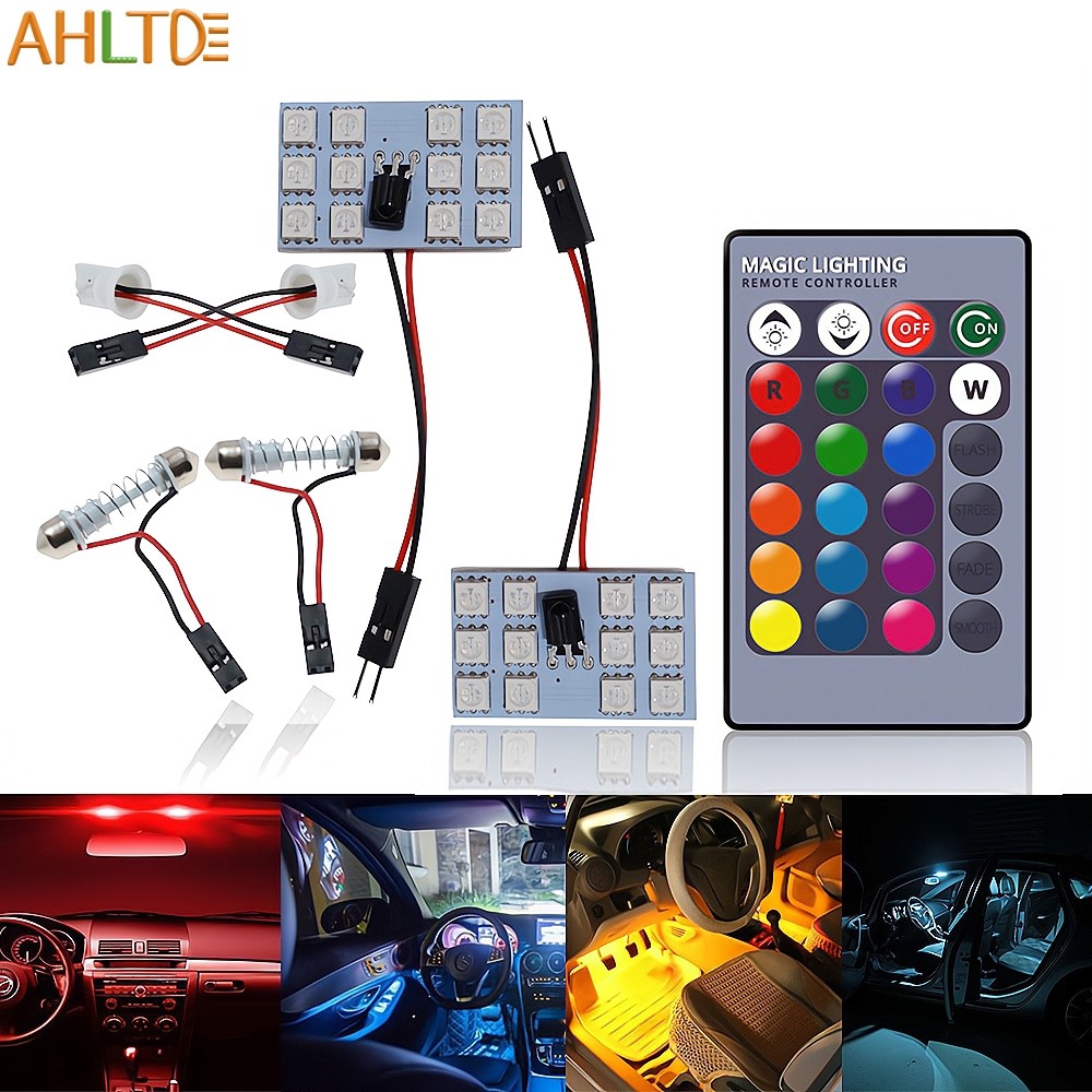 2X T10 Led RGB 5050 12/15/24/36SMD Auto Panel Interior reang Lamp Remote Controller Atmosphere Dome 