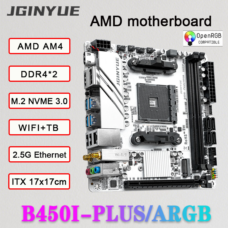 JGINYUE ITX AMD AM4 B450 ARGB Computer Motherboard supports DDR4 desktop RAM AM4 CPU slot NVME M.2 U