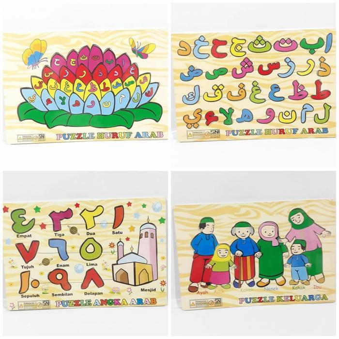 Puzzle Kayu Hijaiyah & Angka Arab Anak Mainan Edukasi PAUD Belajar Huruf Islami
