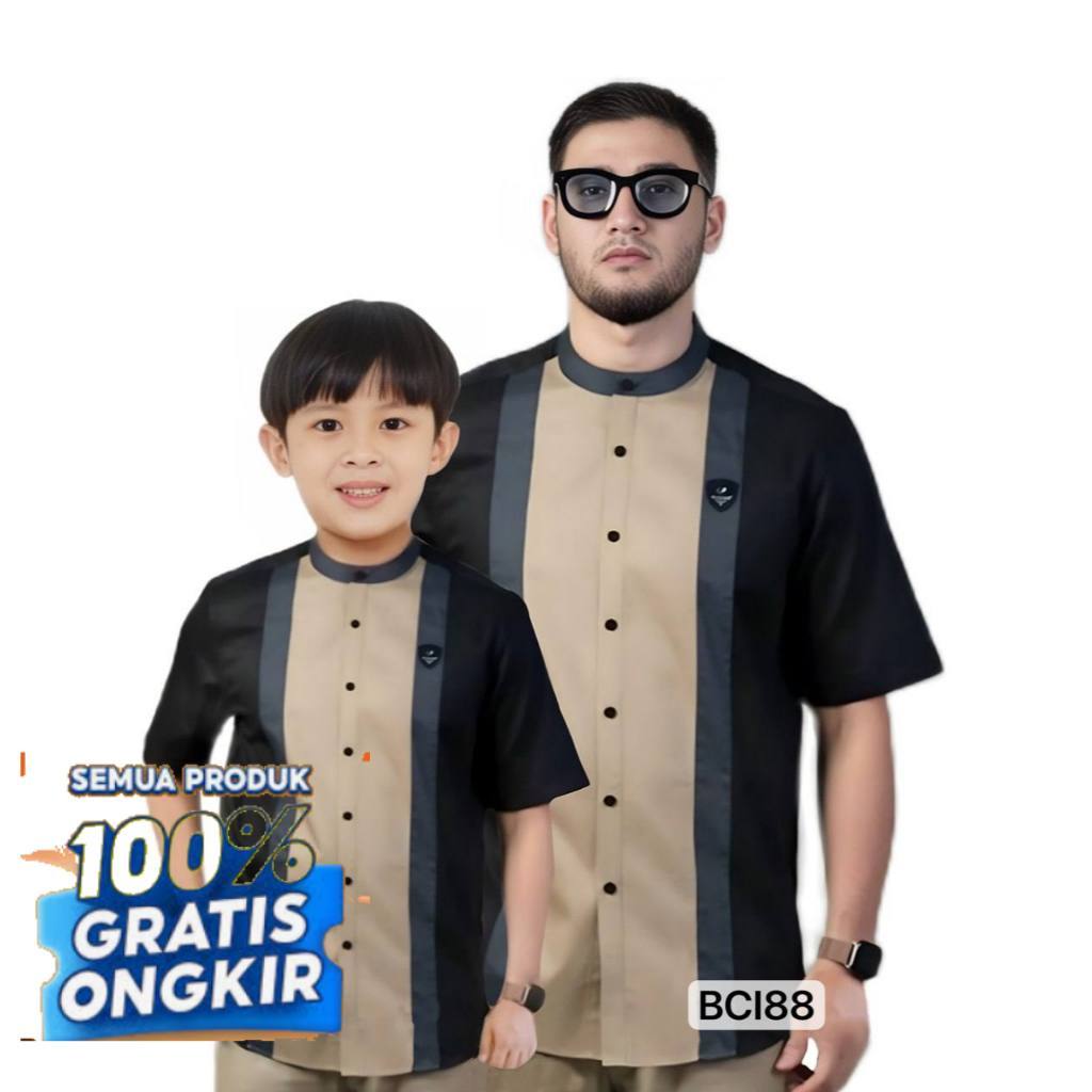 Baju Koko Couple Ayah Dan Anak Laki Laki Harga Terpisah Kemeja Kurta Kerah Mandarin Lengan Pendek Ba